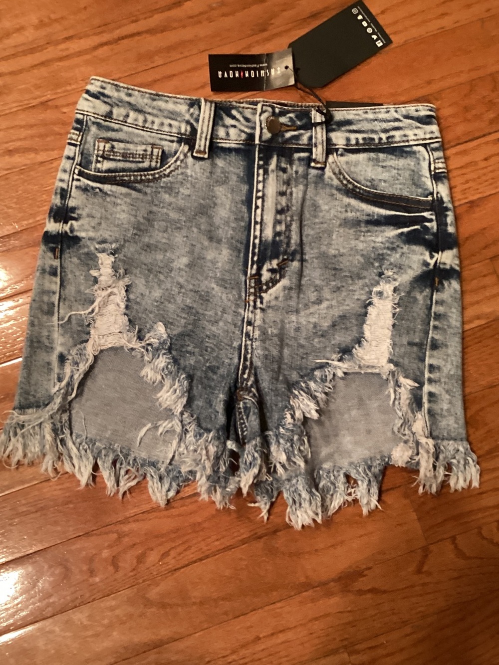 Fashion Nova Light Blue Distressed Denim Shorts